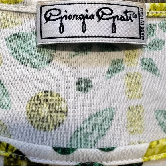 Giorgio Grati Vtg White Green Leaves Pattern Bedazzled Sleeveless Viscose Top XL - Picture 7 of 14